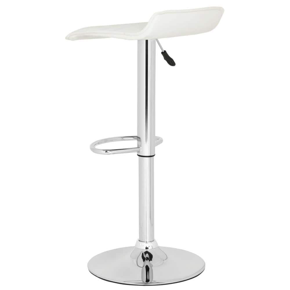 Kemonti White Adjustable Swivel Bar Stool with Chrome Base