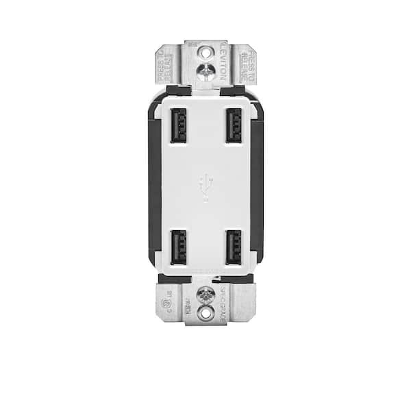 Leviton 4.2 Amp Decora 4-Port USB Charger Combo Outlet, White