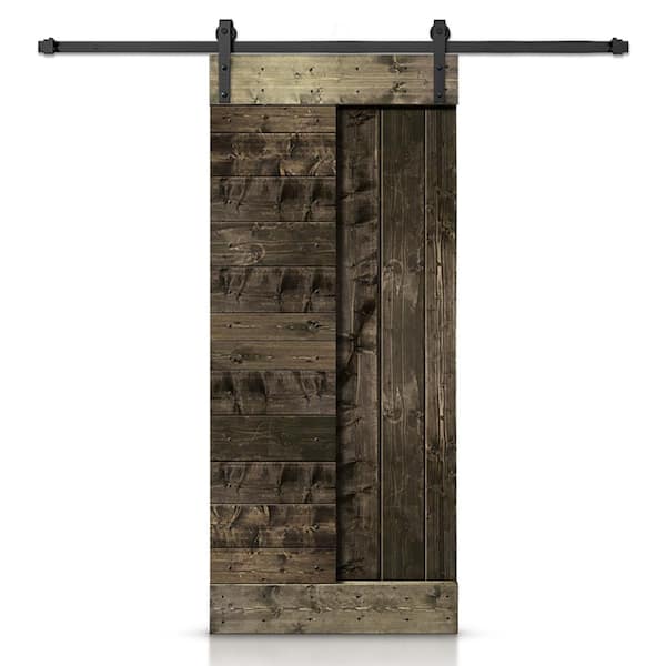 CALHOME 24 in. x 84 in. Espresso Stained DIY Knotty Pine Wood Interior Sliding Barn Door with Hardware Kit