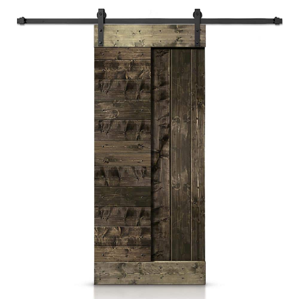 Espresso Pine Wood Classic Barn Door Kit with Matte Black Hardware