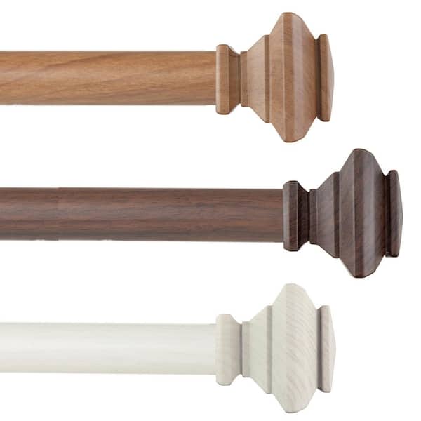 1" dia Adjustable Single Faux Wood Curtain Rod 48-84 inch in Pearl White with Charmian Finials