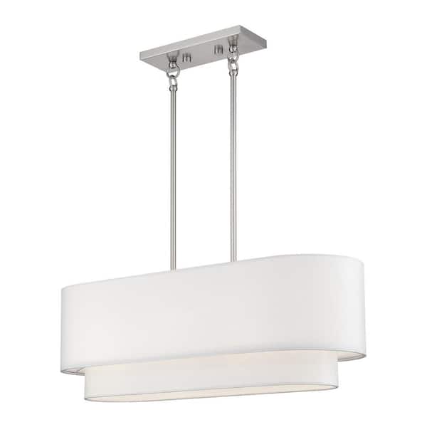 Livex Lighting Manorwood 3-Light Brunshed Nickel Linear Chandelier with Off-White Fabric Shade