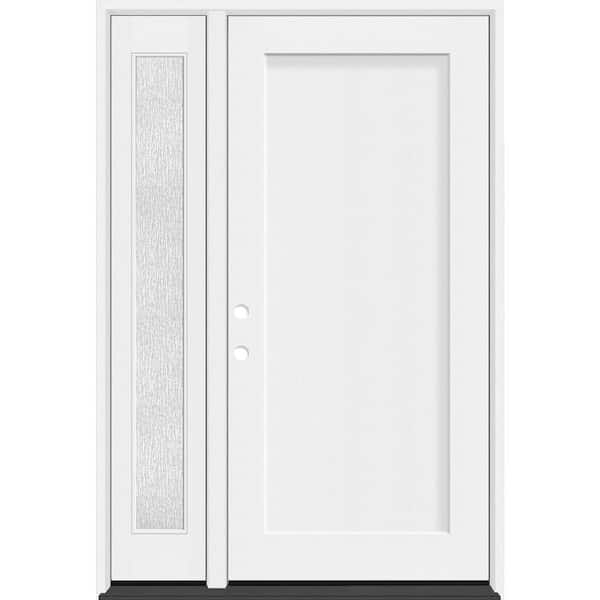 Legacy 51 in. x 80 in. 1 Panel Shaker RHIS Unfinished White Fiberglass Prehung Front Door w/Rain 12 in.SL 6-9/16 Jamb
