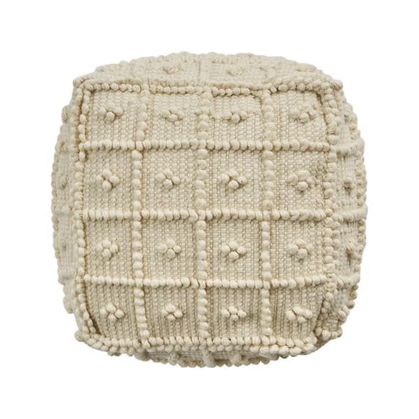 Noble House Atwater Ivory Cube Ottoman Pouf