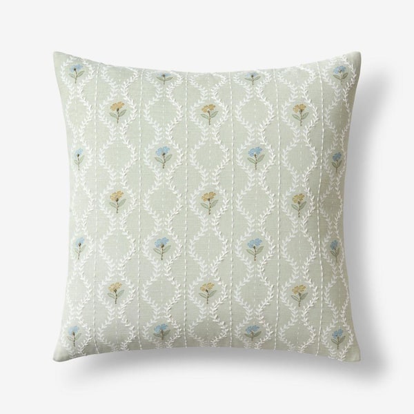 Company Cotton Tira Mini Floral Green 20 in. x 20 in. Throw Pillow Cover