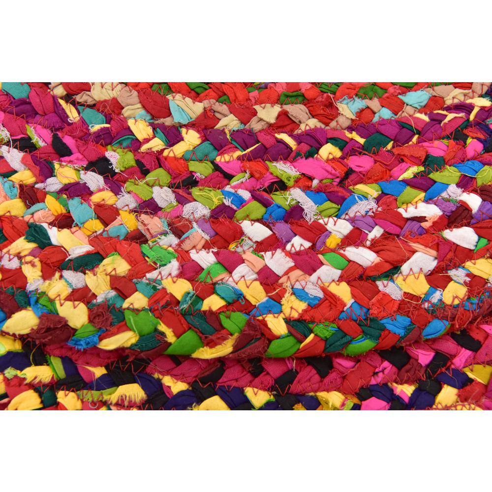 Handmade Boho Vibes Round Cotton Braided Rug, 3'3" - Blue & Multicolor