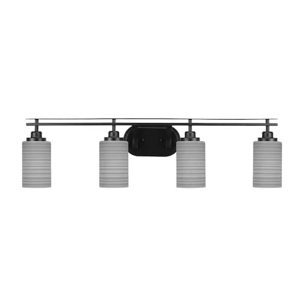Unbranded Monroe 37.25 in. 4-Light Matte Black Vanity Light with 4 in. Gray Matrix Glass Shade No Bulbs Included