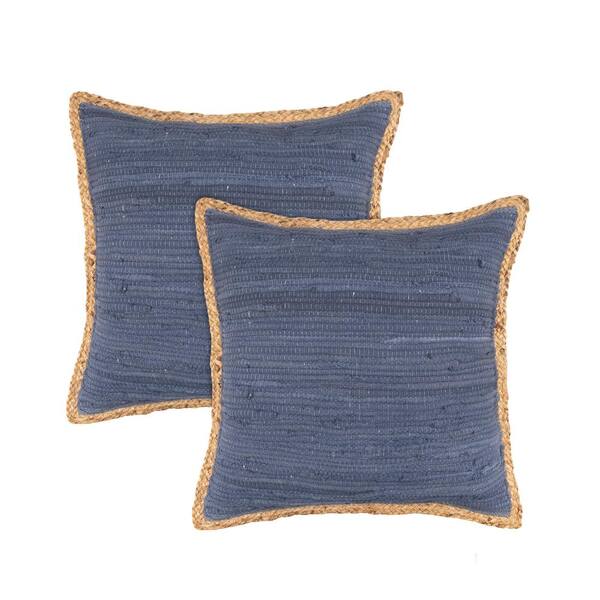 Unbranded Raeleigh Navy Solid Cotton Blend 20 in. x 20 in. Indoor Throw Pillow (Set of 2)