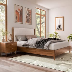 Baxton Studio Maren Beige and Walnut Queen Platform Bed with
