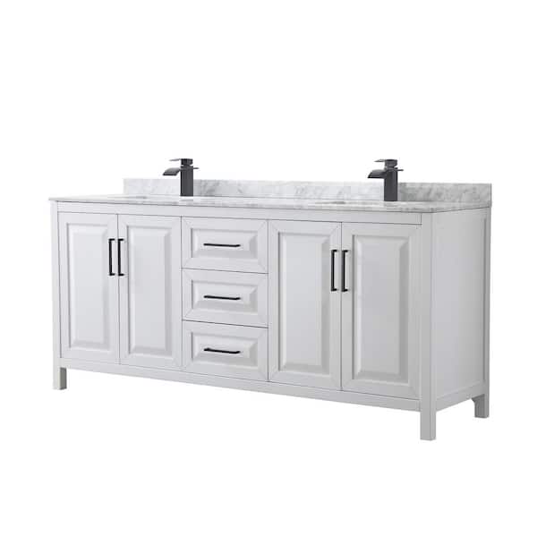 Wyndham Collection Daria 80 in. W x 22 in. D x 35.75 in. H Double Bath Vanity in White with White Carrara Marble Top