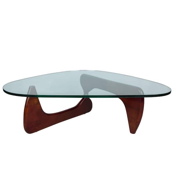 Leisuremod Imperial 51.2 in. Cherry Triangle Glass Coffee Table