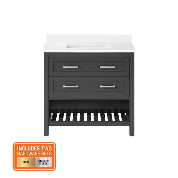 Autumn 36 in. Single Sink Gray Bath Vanity with White Engineered Stone Top (Assembled)