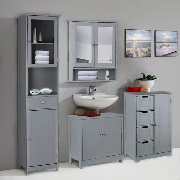 kleankin Modern Under Sink Cabinet with 2 Doors, Pedestal Under Sink  Bathroom Cupboard, Bathroom Vanity Cabinet with Adjustable Shelves, Gray