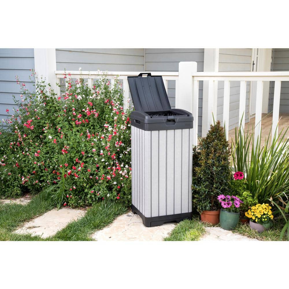Gray Heavy Duty Plastic Outdoor Trash Can with Double Lid