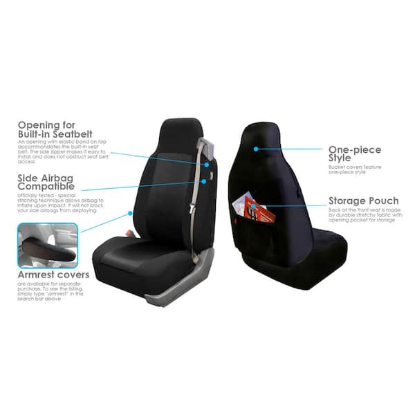 FH Group Flat Cloth 47 in. x 23 in. x in. Built-In Seatbelt Compatible  High Back Front Seat Covers DMFB302BLACK102 The Home Depot