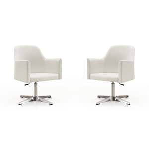 Pelo White and Polished Chrome Faux Leather Adjustable Height Swivel Accent Arm Chair (Set of 2)