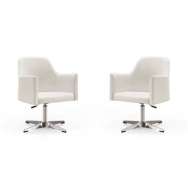 Manhattan Comfort Pelo White and Polished Chrome Faux Leather Adjustable Height Swivel Accent Arm Chair (Set of 2)