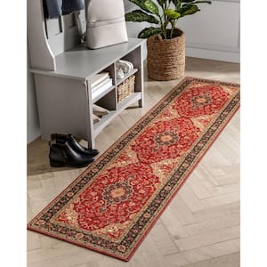 Kings Court Gene Traditional Medallion Persian Red Machine Washable Low Pile 2 ft. x 7 ft. Indoor/Outdoor Runner Rug