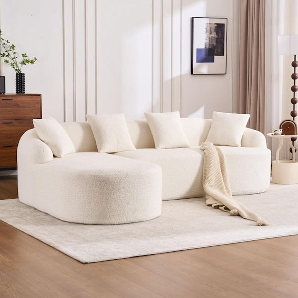 99 in. Chenille L-Shape Full Compression Sponge Sectional Sofa with Curved Chaise in. White