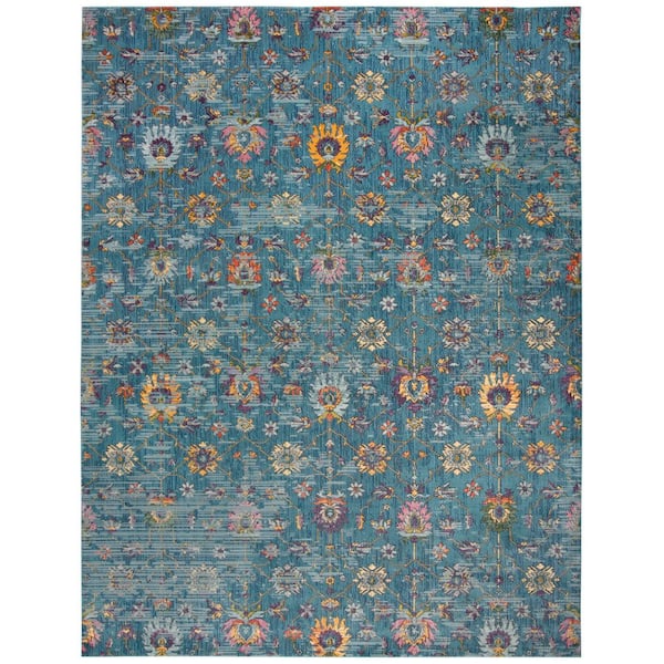 Merlot 9 ft. x 12 ft. Blue/Multi Distressed Floral Area Rug
