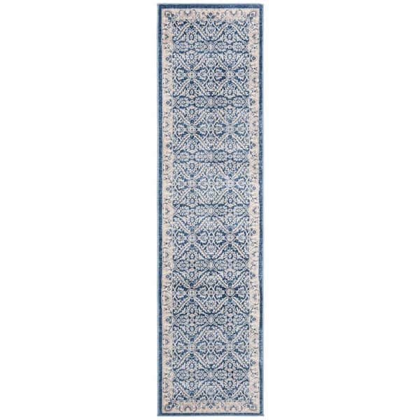 SAFAVIEH Brentwood Navy/Cream 2 ft. x 10 ft. Antique Floral Border ...