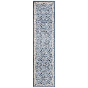 Brentwood Navy/Cream 2 ft. x 16 ft. Antique Floral Border Runner Rug