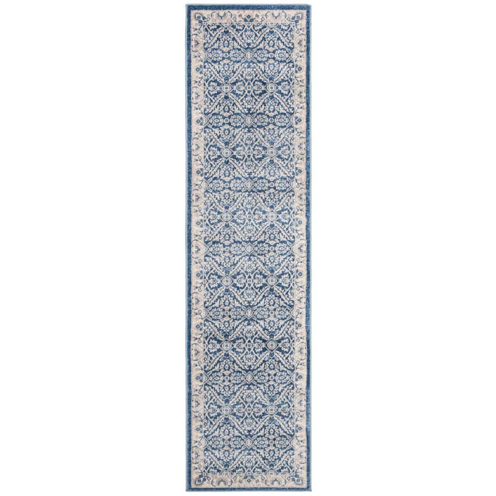 SAFAVIEH Brentwood Navy/Cream 2 ft. x 8 ft. Antique Floral Border ...
