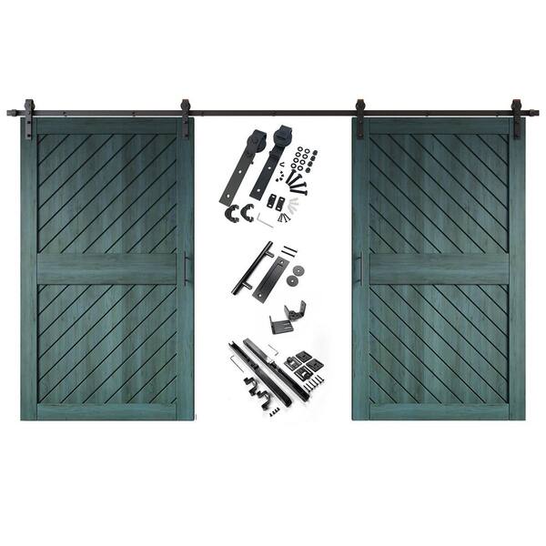XT1 48 in. x 84 in. C-Panel Royal Pine Slanted Stripe Design Double Pine Wood Sliding Barn Door with Hardware Kit