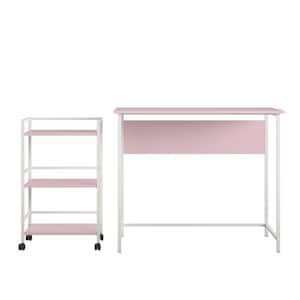 Bernay 36 in. Light Pink Desk with Rolling Cart Bundle