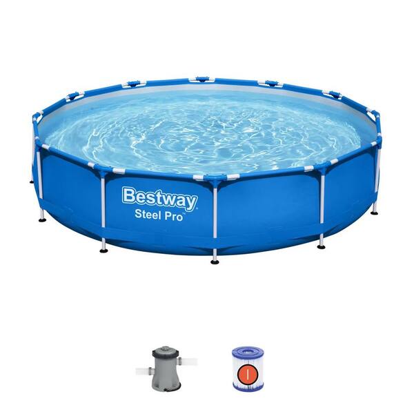 Bestway Steel Pro 12 ft. Round 30 in. Metal Frame Pool Set with Filter Pump