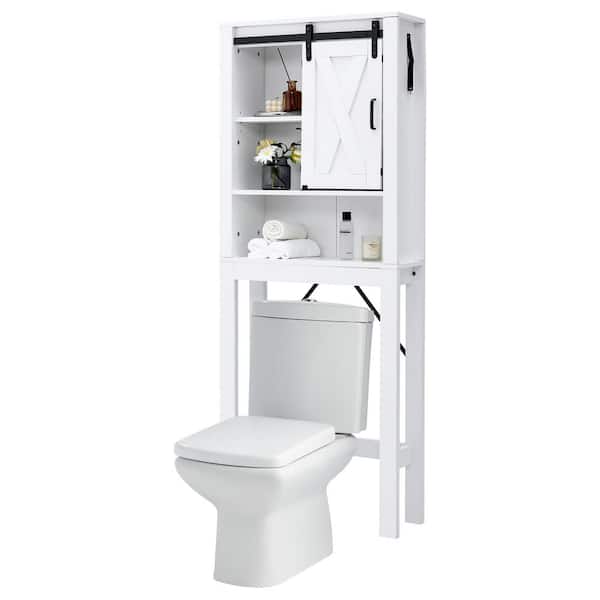 Furniouse Over The Toilet Storage Cabinet, 6-Tier Toilet Organizer Rack,  Bathroom Shelf Over Toilet Cabinet with Sliding Door for Restroom, Laundry
