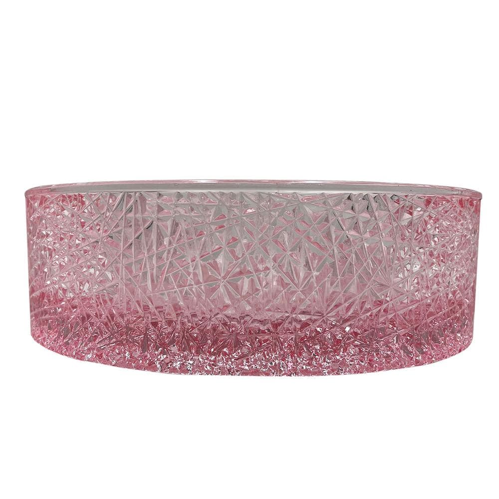 14" Pink Champagne Textured Glass Circular Bathroom Vessel Sink