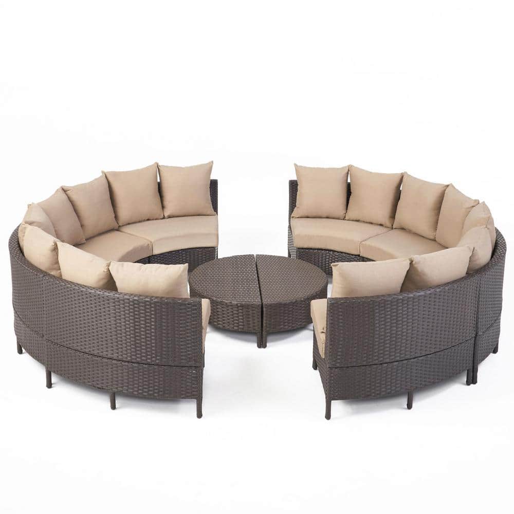 Newton Dark Brown 10-Piece Faux Rattan Outdoor Patio Sectional Set with Taupe Cushions price history on PriceWatchPro