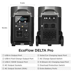 4500W Peak Output 3600-Watt Delta Pro Push Button Start Power Station for Home Backup W/LiFePO4recharge 0-80% in 60 mins