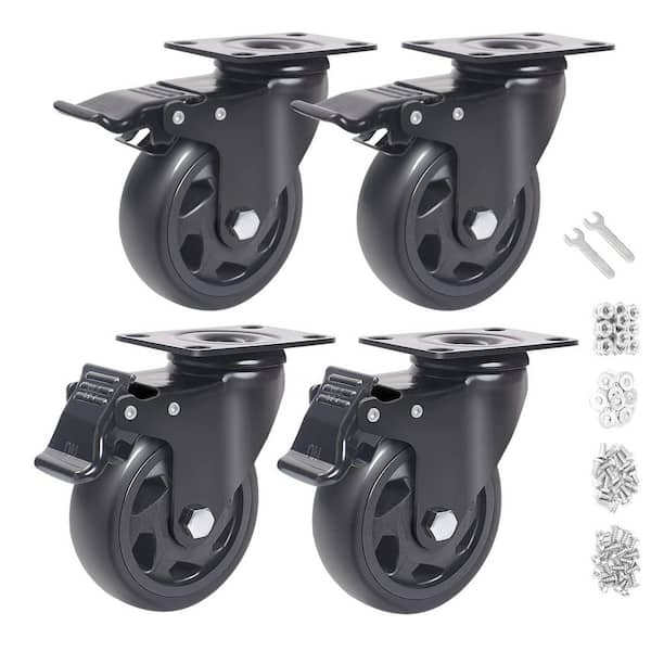 4-Pack Heavy Duty 4 in. Gray PVC Rubber Swivel Plate Caster Wheels with Dual Locking 2200 lb. Load Rating