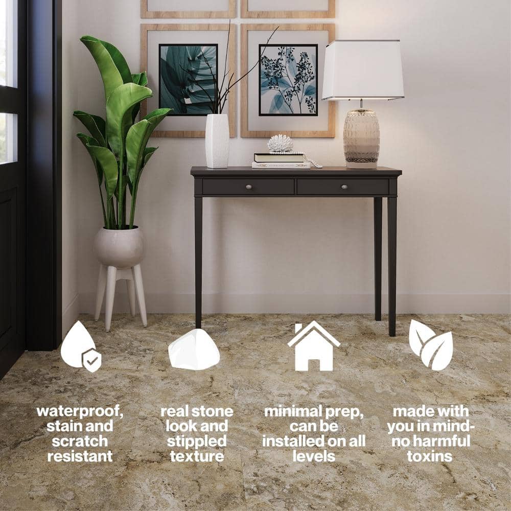 Travertine 12" x 24" Waterproof Click Lock Vinyl Tile Flooring