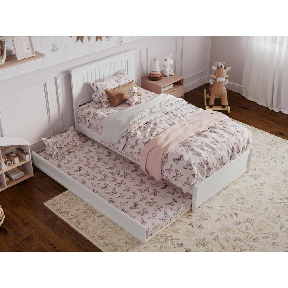 Malta Twin White Wood Platform Bed with Trundle and Slats
