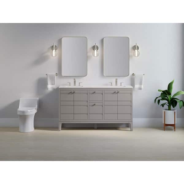 KOHLER Helst 60.125in. Double Sink Freestanding Mohair Grey Bath Vanity with White Quartz Top Assembled