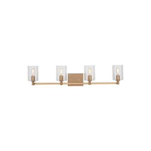 Fullton Modern 35 in. 4-Light Indoor Dimmable Satin Brass Gold Bath Vanity Light with Clear Glass Shades