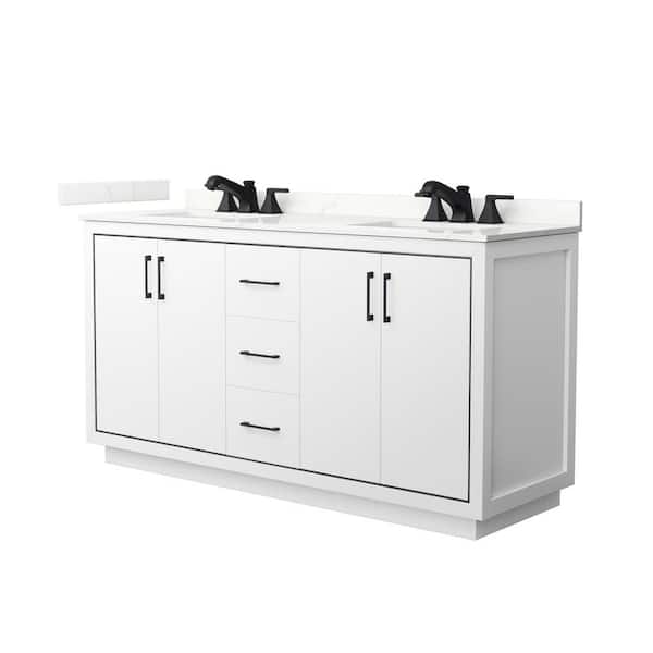 Wyndham Collection Icon 66 in. W x 22 in. D x 35 in. H Double Bath Vanity in White with Giotto Quartz Top