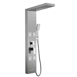 44 in. 4-Jet Shower System With Handheld Wand And 360° Angled Adjustable Massaging Body Sprayers in Brushed Nickel