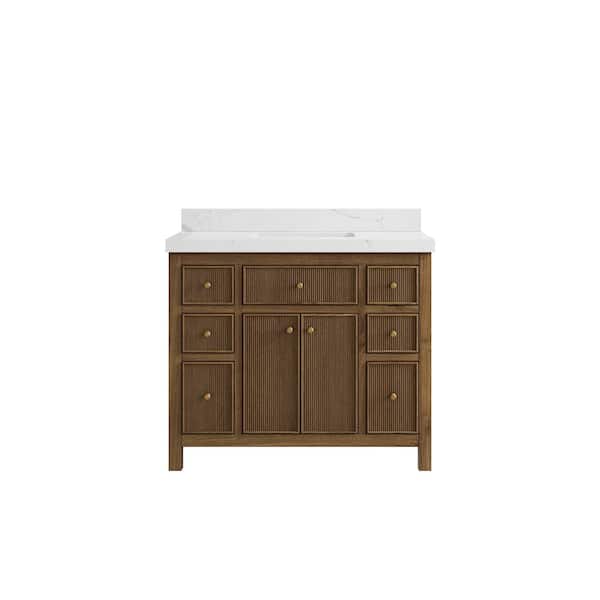 Willow Collections Sonoma Teak 42 in. W x 22 in. D x 36 in. H Bath Vanity in Dark Teak with 2" Calacatta Quartz Top