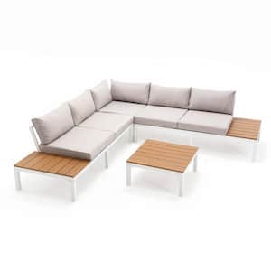 Uixe White Aluminum Outdoor Sectional Set with Gray Cushions