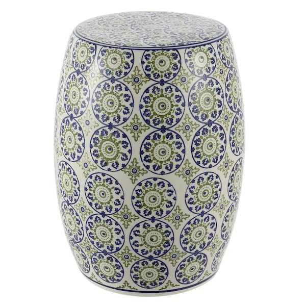 JONATHAN Y Lula 17.25 in. Suzani Ceramic Garden Stool, Blue/Green