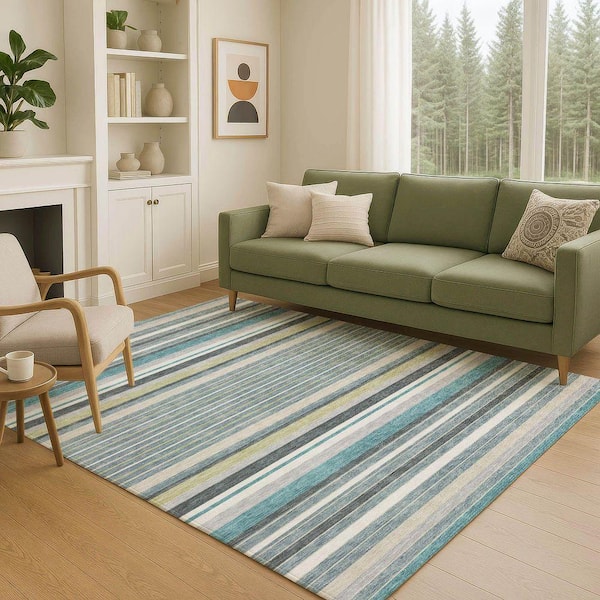 Chantille Machine Washable Indoor/Outdoor Abstract ACN2330 Teal 8 ft. x 10 ft. Area Rug