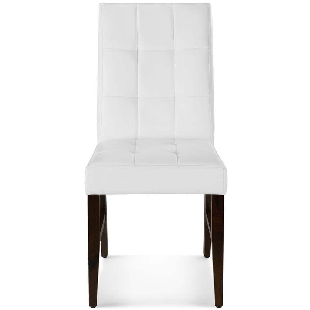 Luxe Biscuit Tufted White Faux Leather Parsons Side Chair