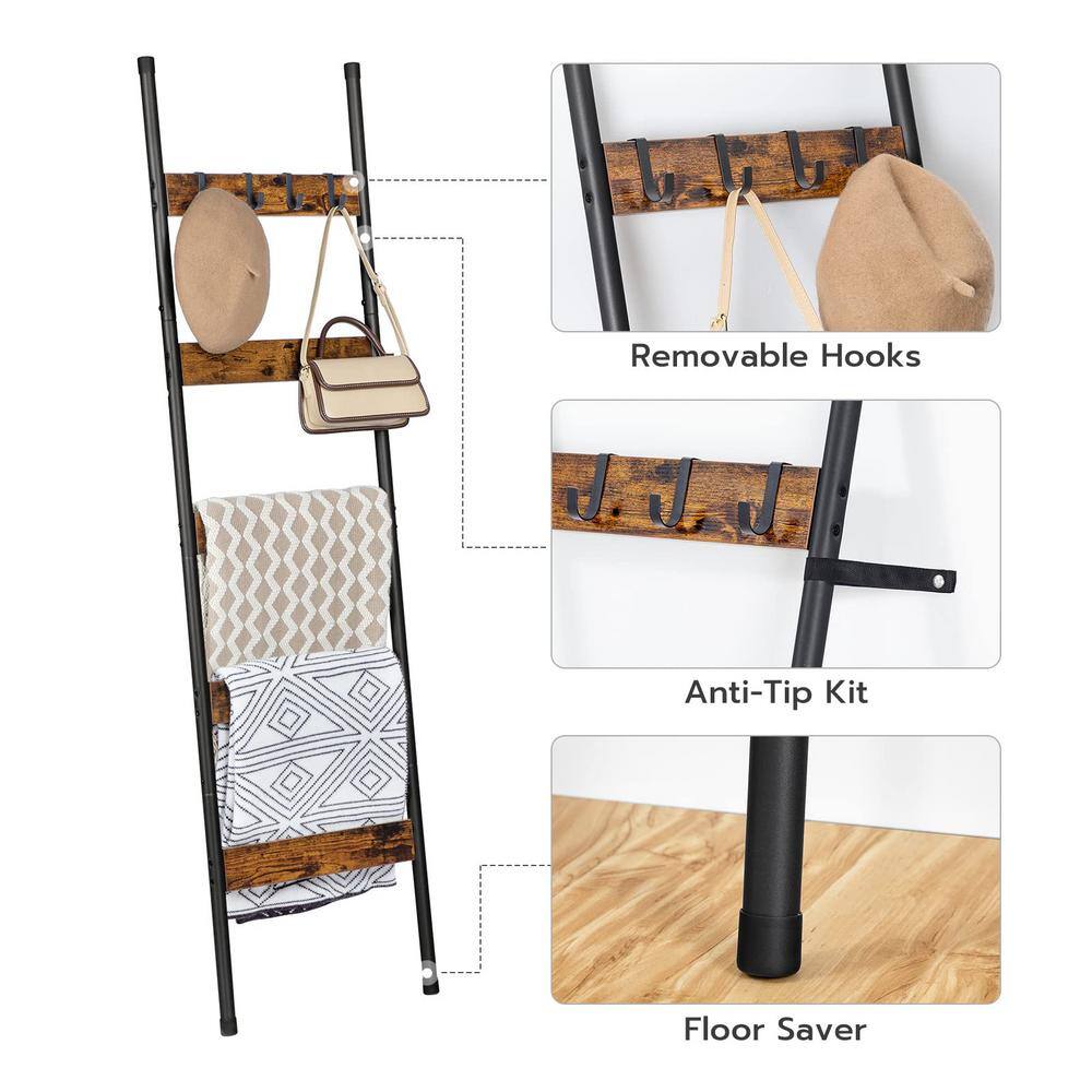 Rustic Brown and Black 5-Tier Industrial Blanket Ladder