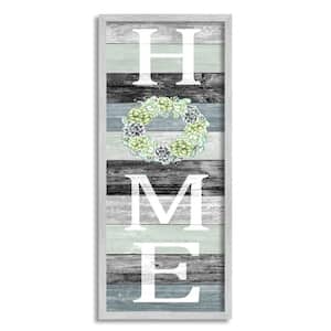 Succulent Wreath Welcome Home Sign Green Black By Kim Allen Framed Print Country Texturized Art 10 in. x 24 in.