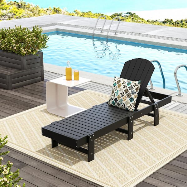 WESTIN OUTDOOR Altura Black HDPE Plastic Outdoor Adjustable Backrest Classic Adirondack Chaise Lounger