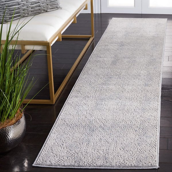 Vogue 2 ft. x 8 ft. Gray/Light Gray Ornate High-Low Distressed Runner Rug